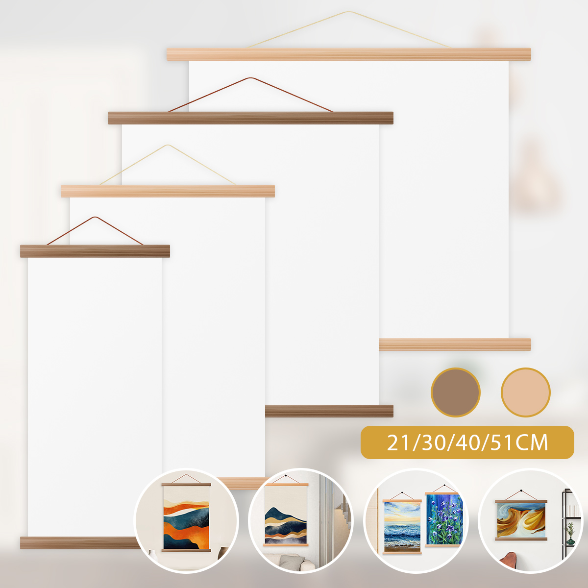 Engraved Wood Frame - 4 buah gambar Poster gantungan bingkai