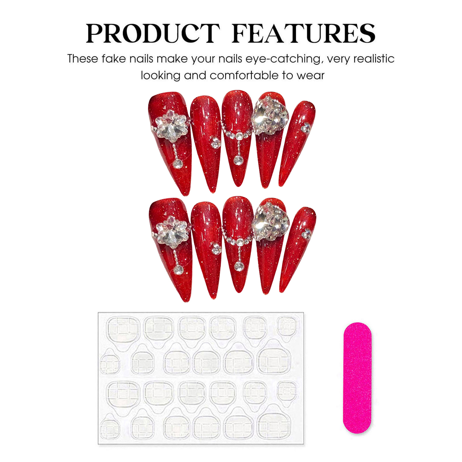 10 Buah Kuku Palsu Merah Buata - Pressed Flower Art ulasan dan harga