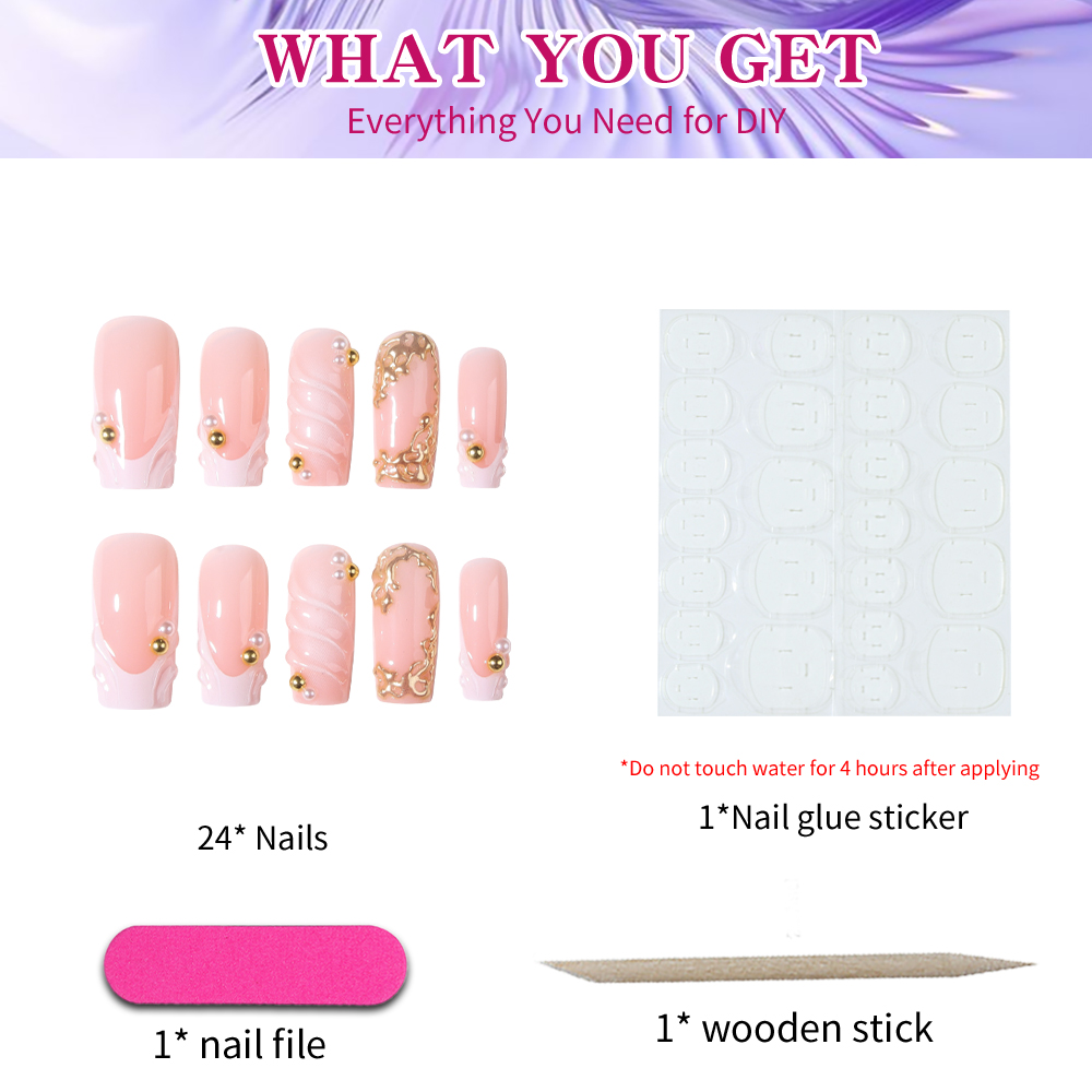24 buah per set. Kuku palsu be - Pressed Flower Art ulasan dan harga
